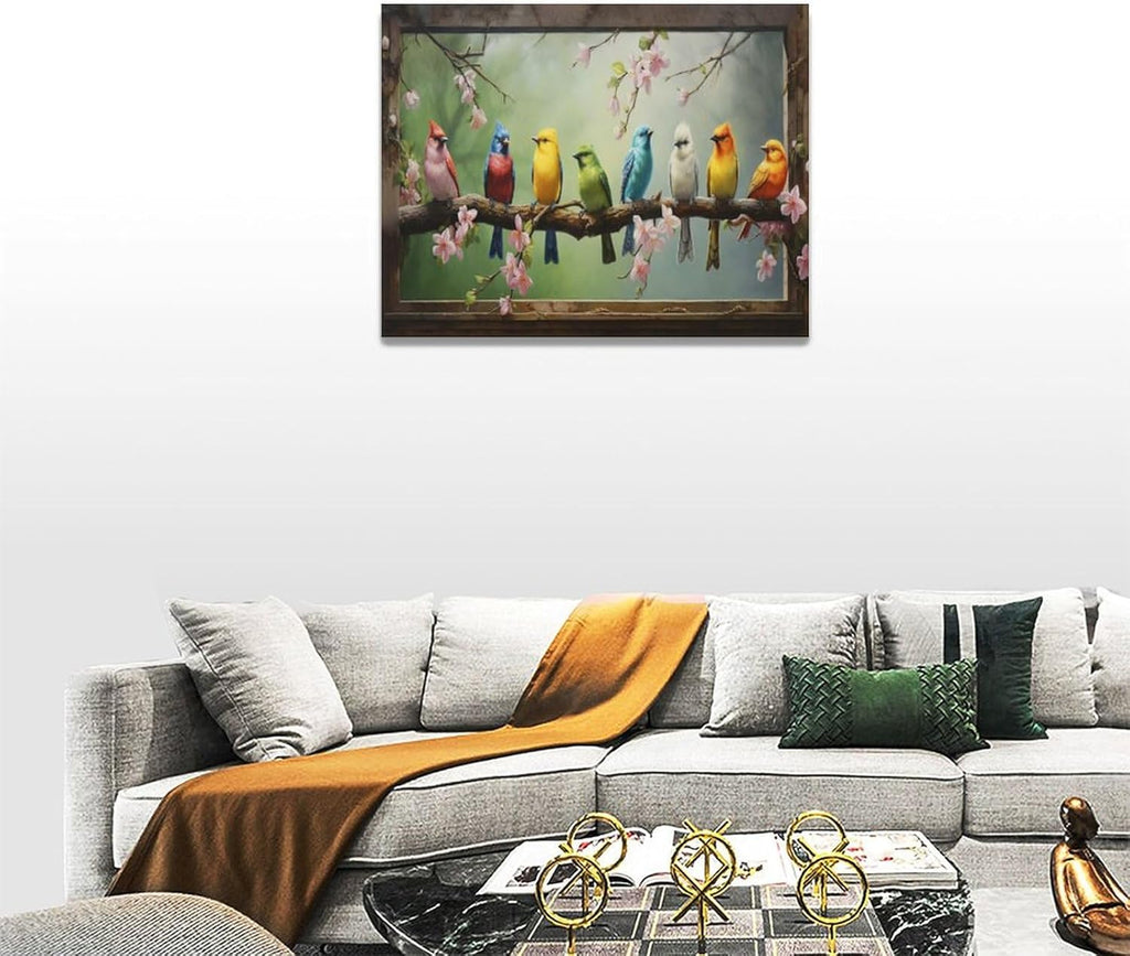 Hummingbirds Wall Art Farmhouse Birds Canvas Decor Rustic Floral Picture Painting Framed 16x12 L753