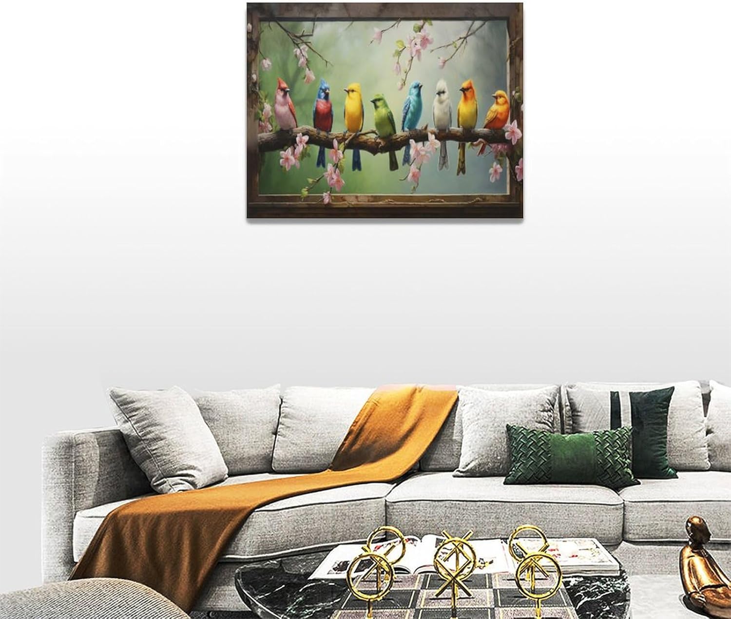 Hummingbirds Wall Art Farmhouse Birds Canvas Decor Rustic Floral Picture Painting Framed 16x12 L753