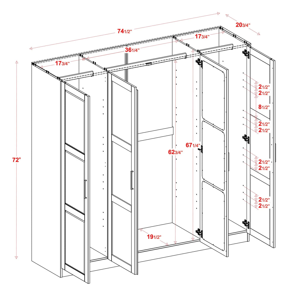 Solid Wood 4-Door Wardrobe with Mirrored Doors Black N69660