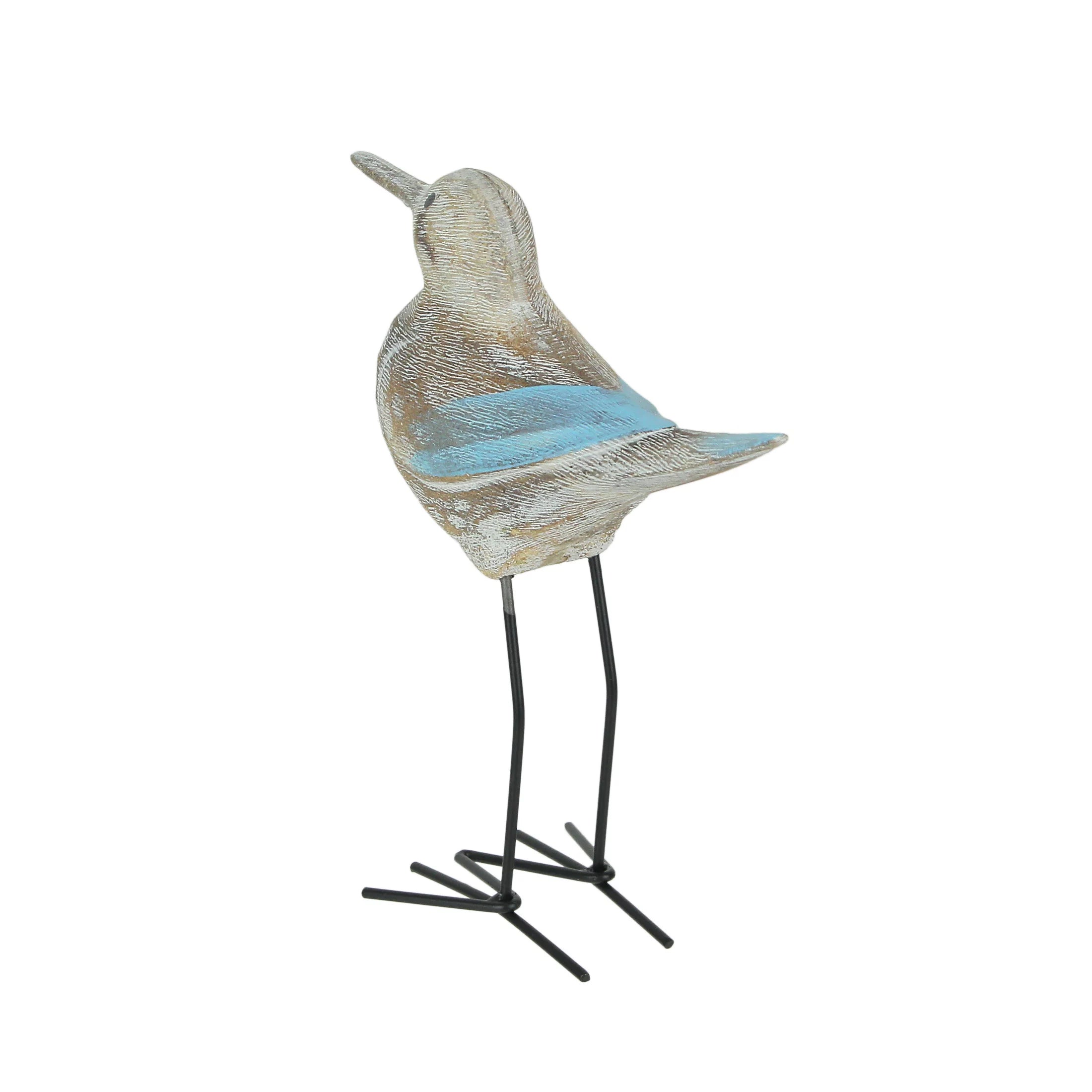 Carved Wood and Metal Sandpiper Shorebird Statue Coastal Accent B789