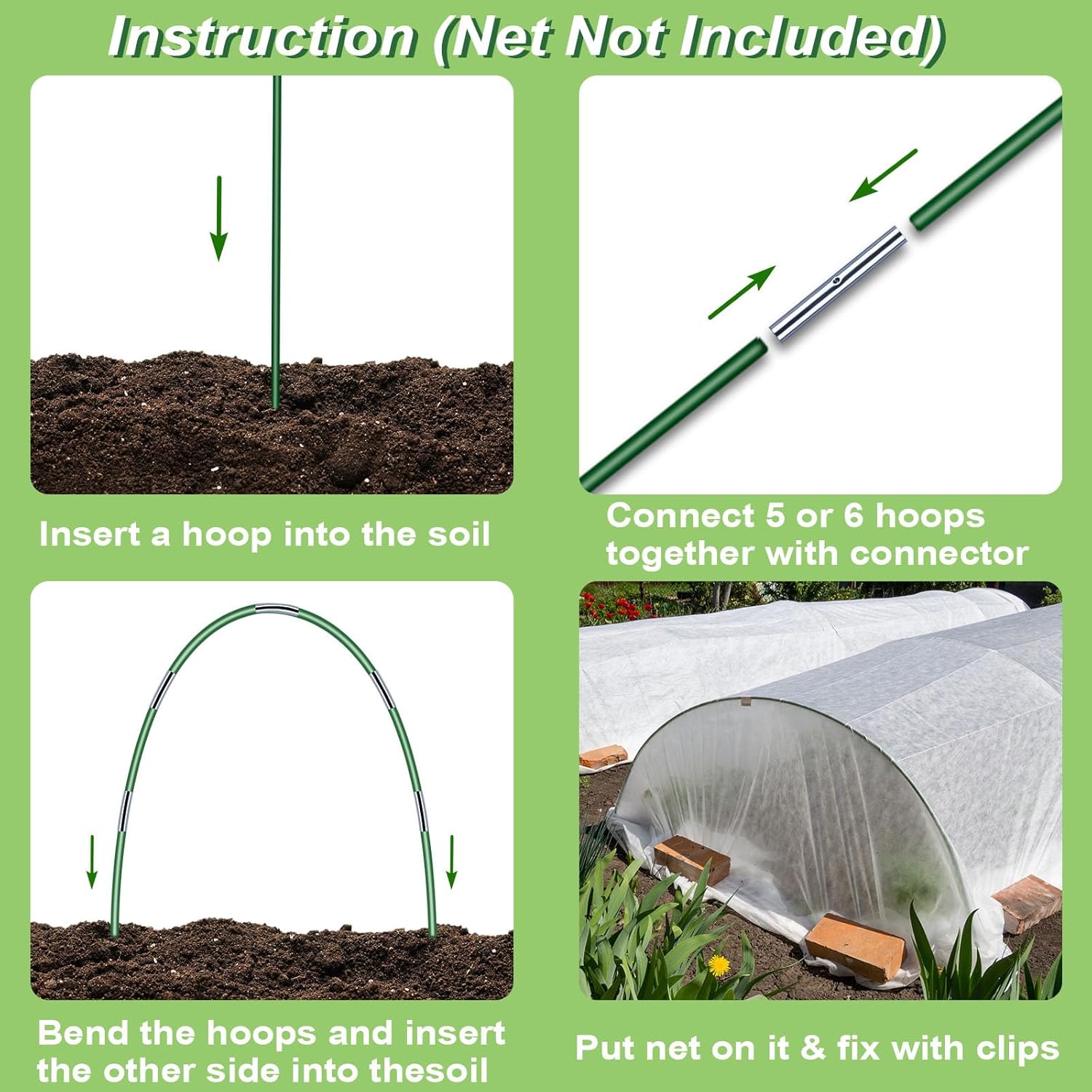 Garden Hoops Grow Tunnel, 8 FT Long Greenhouse Hoops for Raised Beds, 36 Pcs Fiberglass Frame A25542