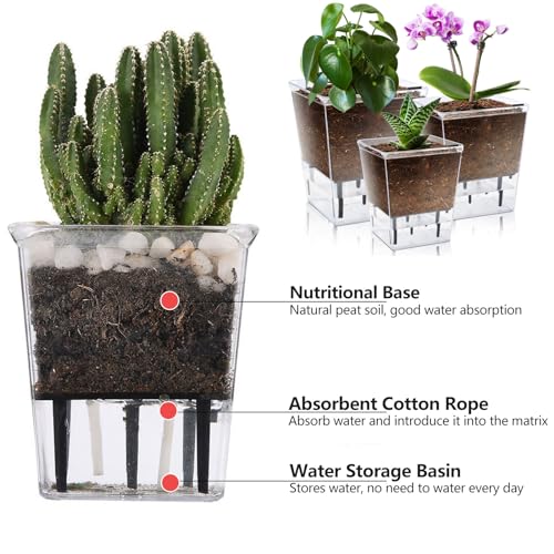 Self Watering Pots for Indoor Plants, 3 Pack with Deep Reservoir C2290