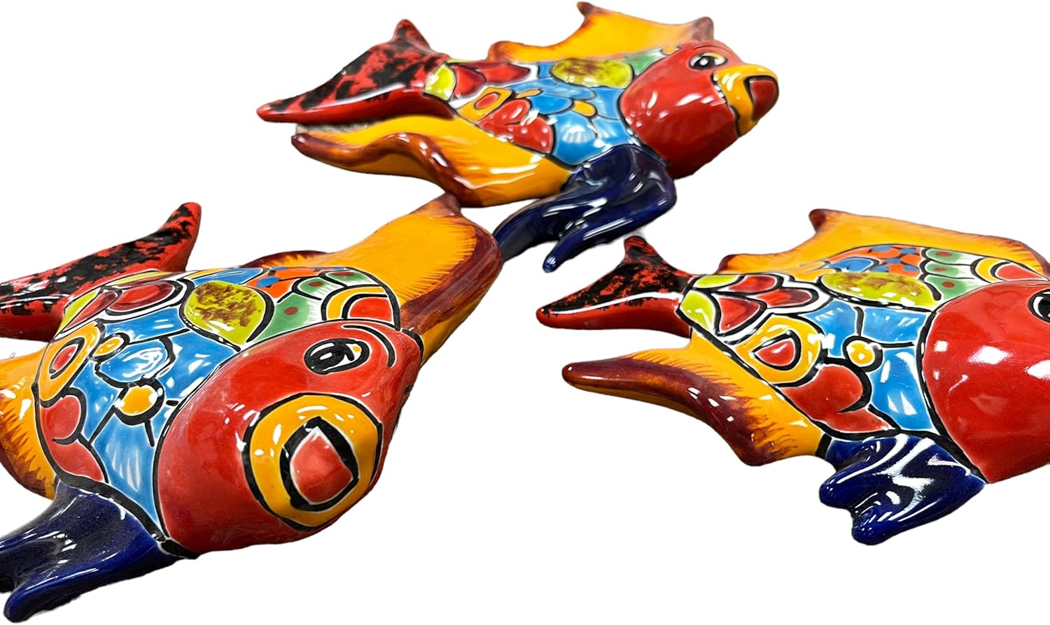 Talavera Fish Sculpture 3pc Hand Painted Mexican Pottery Folk Art D82818