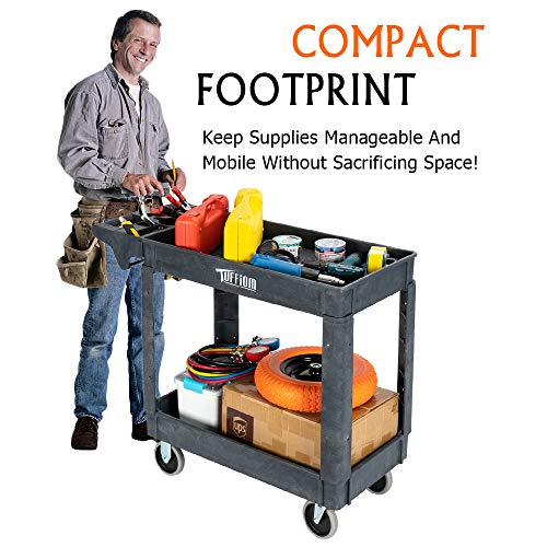 Plastic Service Utility Cart with Wheels, 550lbs Capacity, Heavy Duty 3-Tier Rolling Storage Q152104