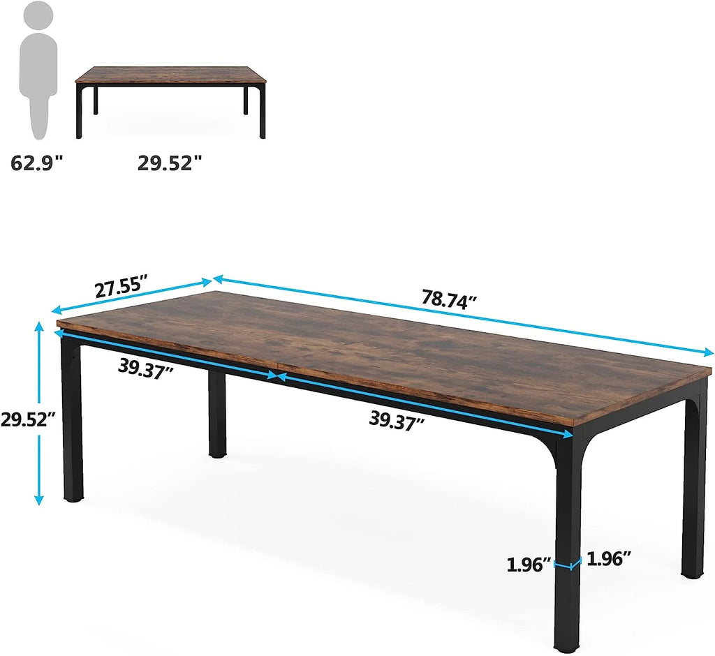 78.7 inch Extra Long Computer Desk for 2 Person, Double Office Writing Workstation with Adjustable Foot Pads, Rustic Brown R700