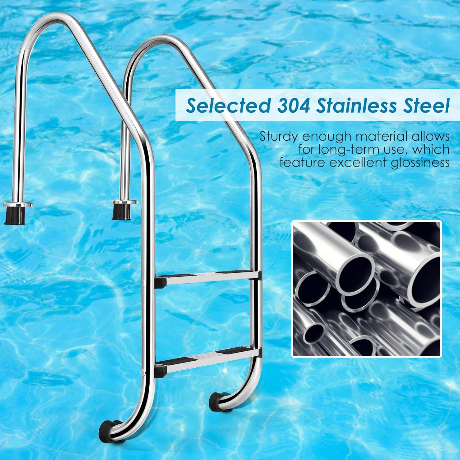 Swimming Pool Ladder, Inground 2-Step Non-Slip Stainless Steel Y828424