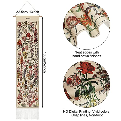 Vintage Botanical Tapestry 52 x 13 Inch Vertical Wall Hanging R795
