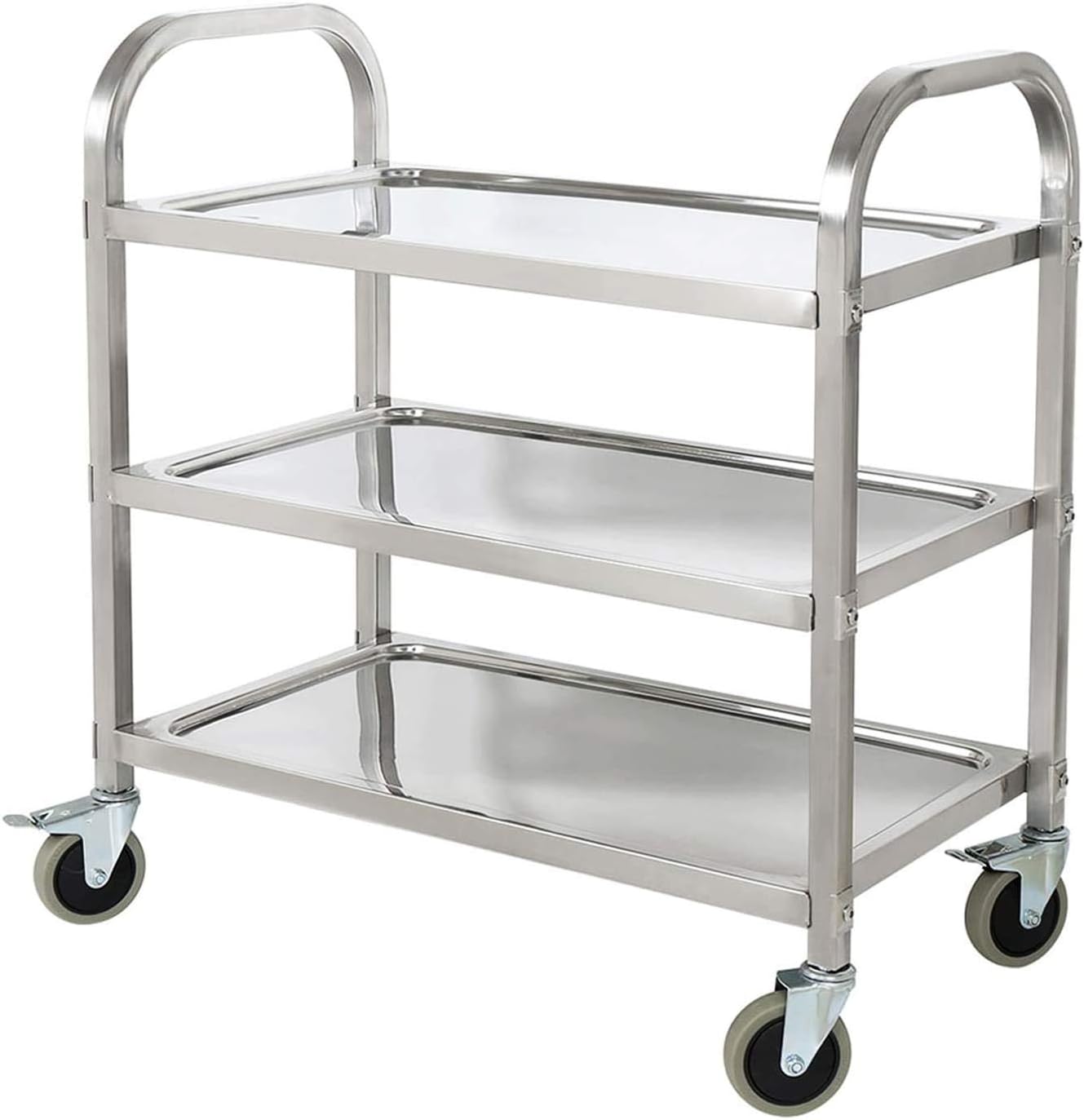 Stainless Steel 3-Tier Kitchen Utility Cart with Locking Wheels N78679
