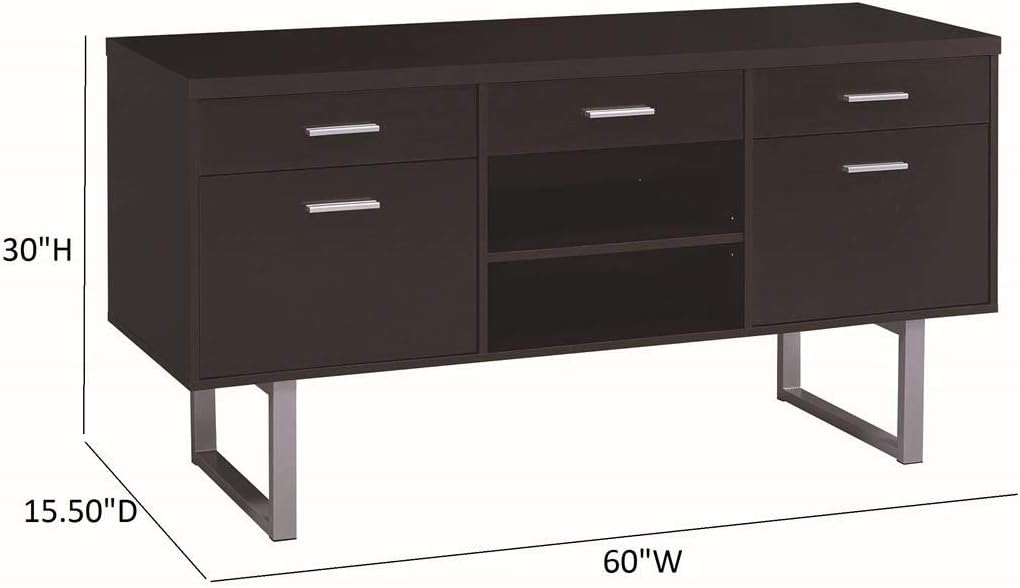 Contemporary Cappuccino Credenza with Metal Sled Legs, 60W x 16D x 30H Z985533