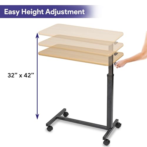 Overbed Table with Wheels, Adjustable Height, Wood Top Q363099