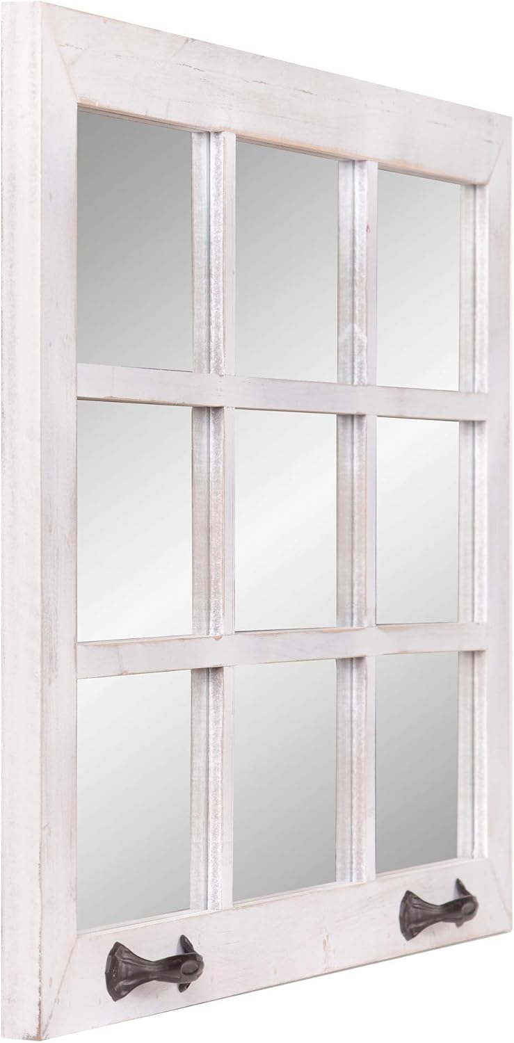 Distressed White Windowpane Wall Accent Mirror O37533