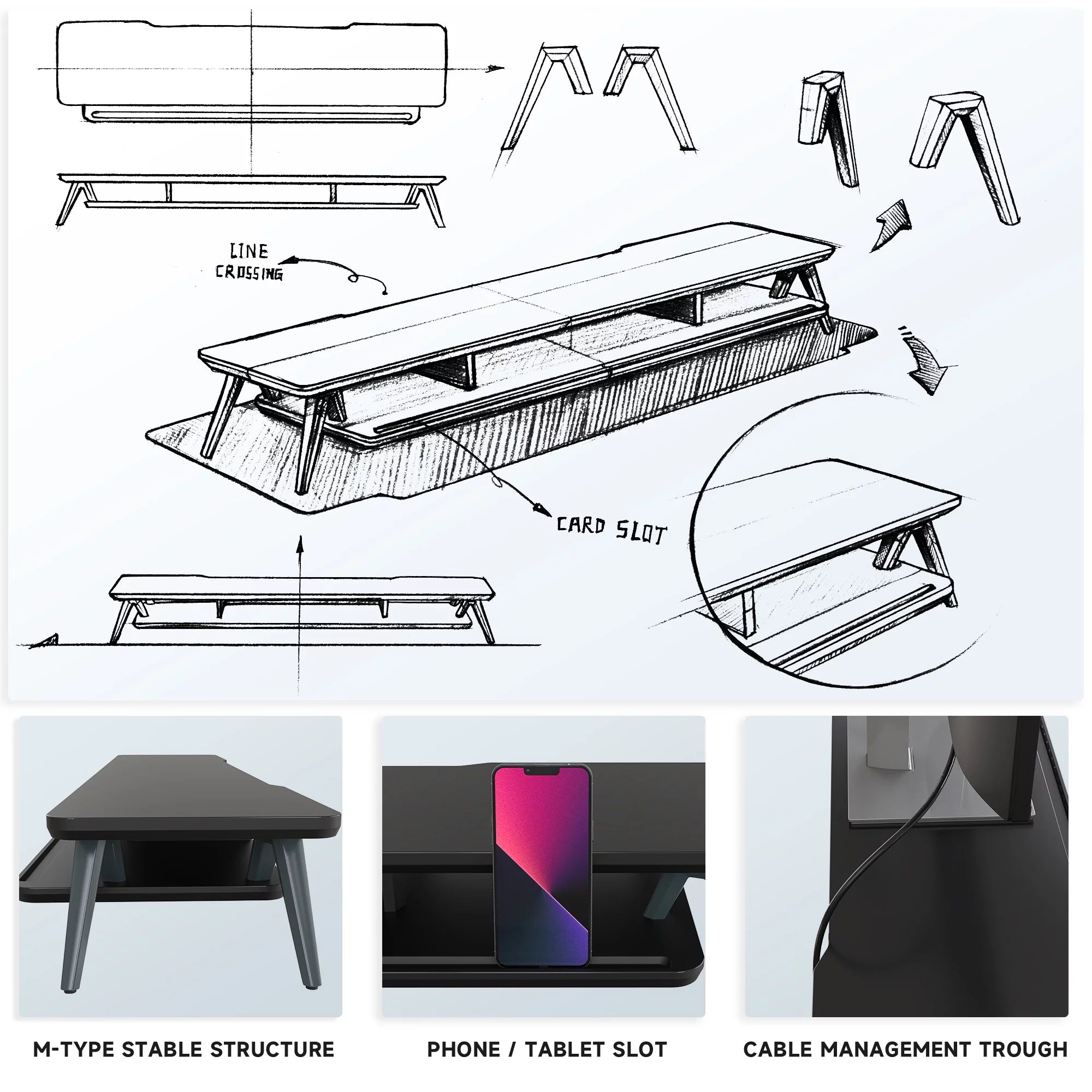 Dual Monitor Stand Riser 42.5 Inch Desk Shelf with Storage Organizer Y7352