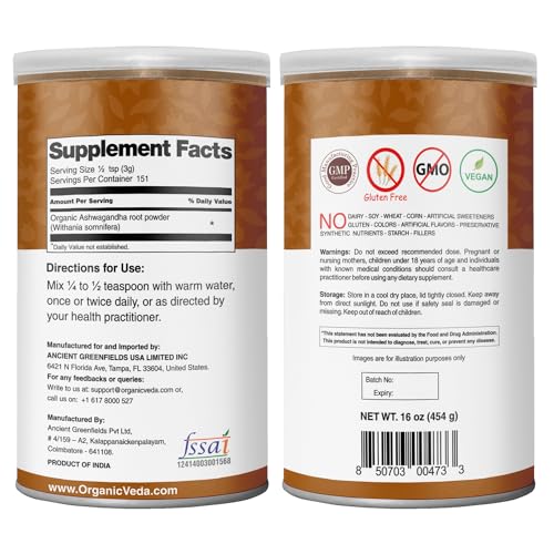 Ashwagandha Root Powder, 16oz - Pure & Natural Supplement, Vegan, Non-GMO E299405