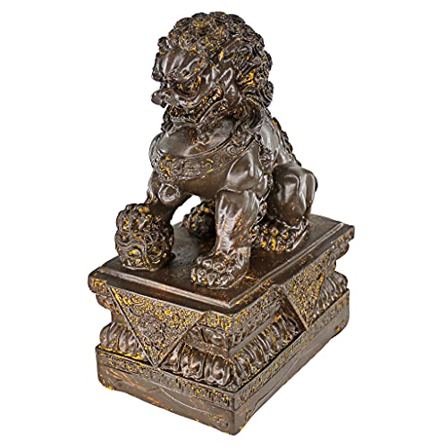 Chinese Guardian Lion Foo Dog Statues, 9 Inch, Set of Two, Bronze Finish G413171