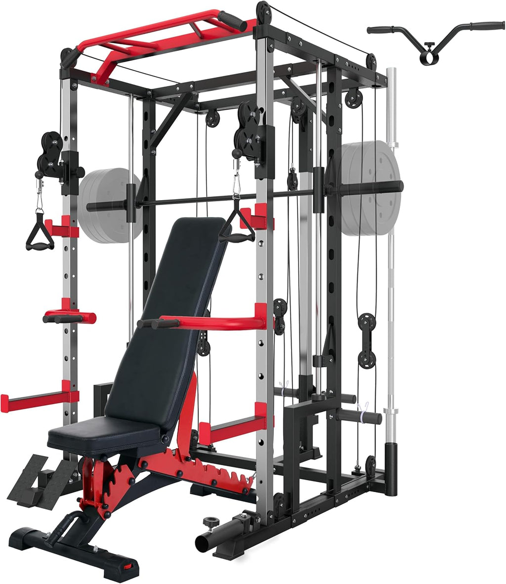 Smith Machine Power Cage with Weight Bar and Landmine Home Gym Rack T48564
