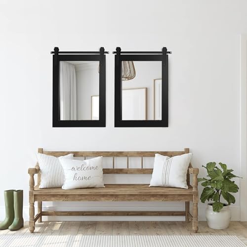 Farmhouse Rectangle Wall Mirror with Solid Wood Frame 28" x 22" Z840697