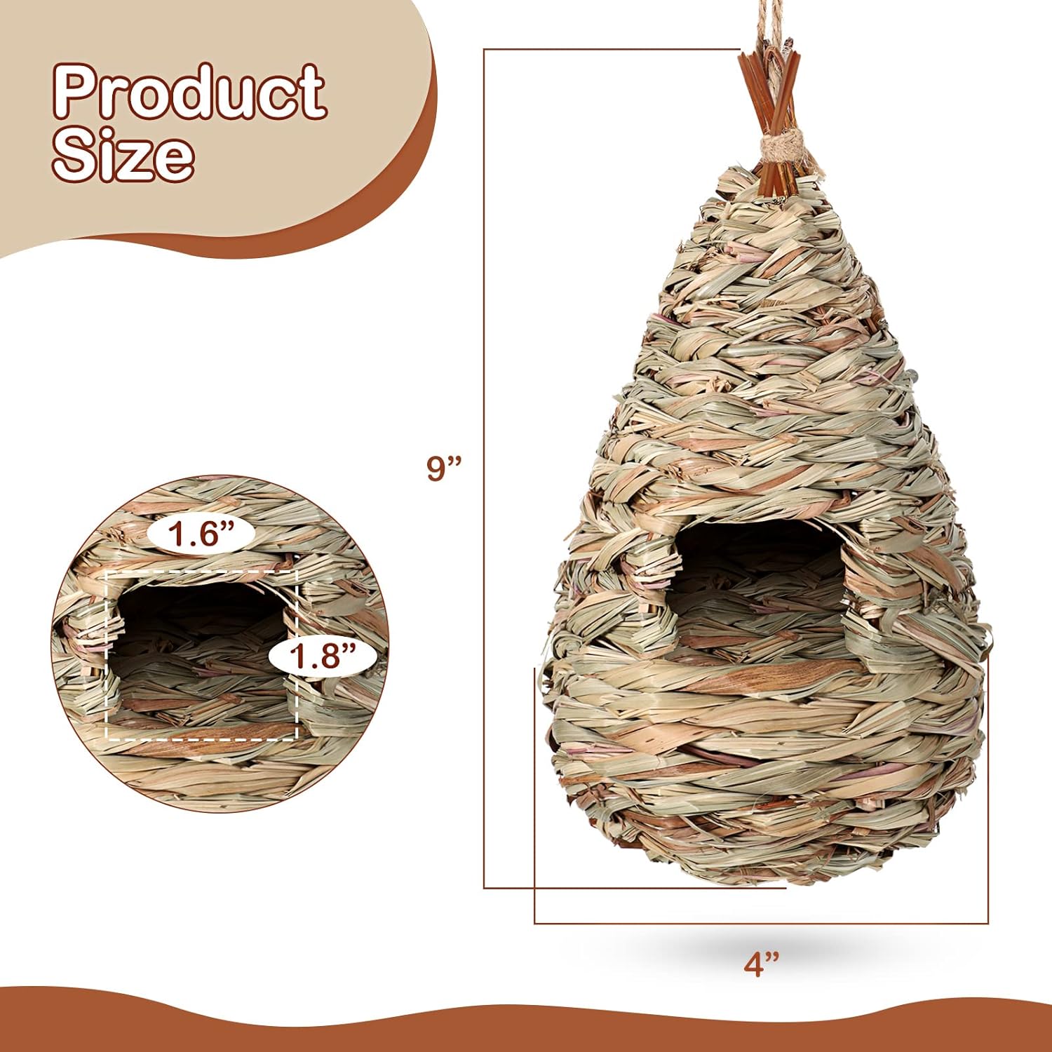 Hummingbird Nest House for Outside Hanging with Coconut Fiber A13704