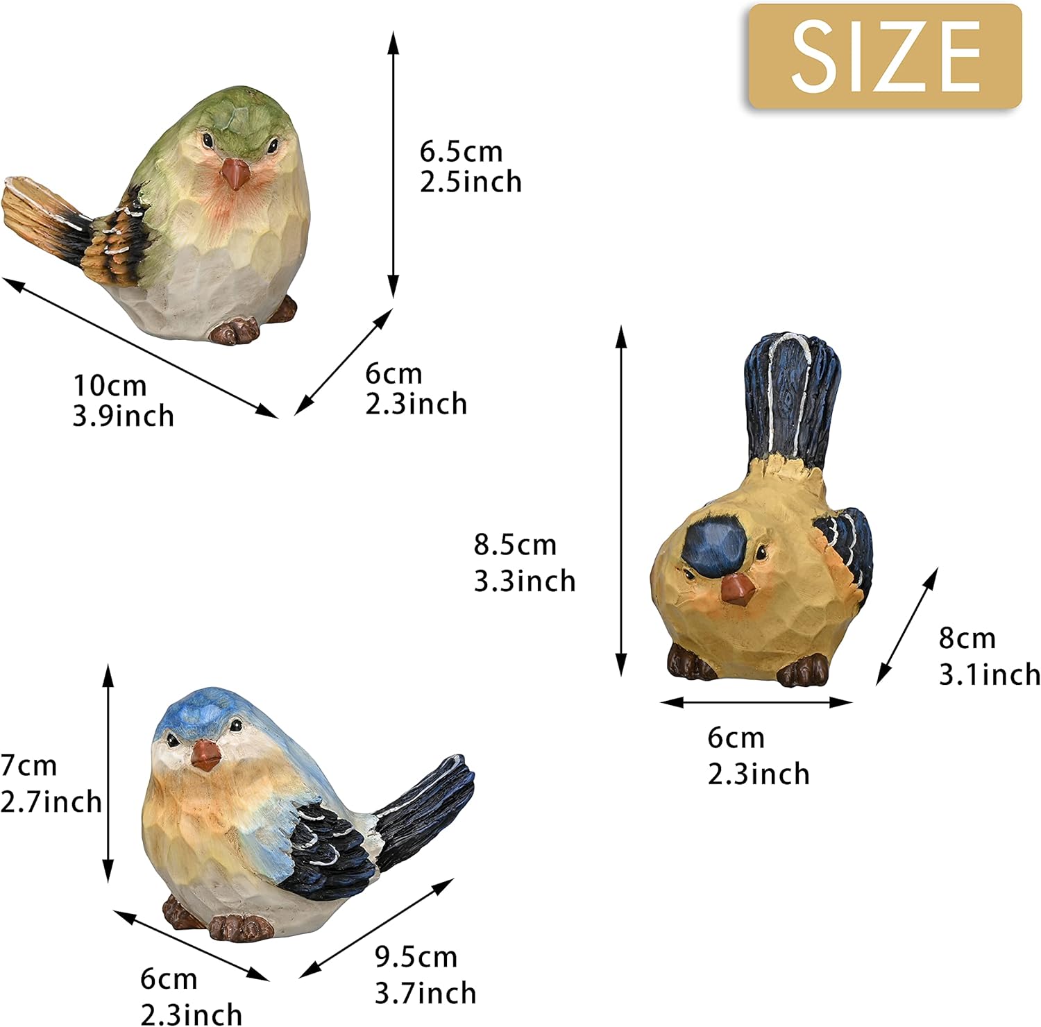 Bird Garden Decor Outdoor Statues Figurines, Set of 3 Resin Lawn Ornaments X28649