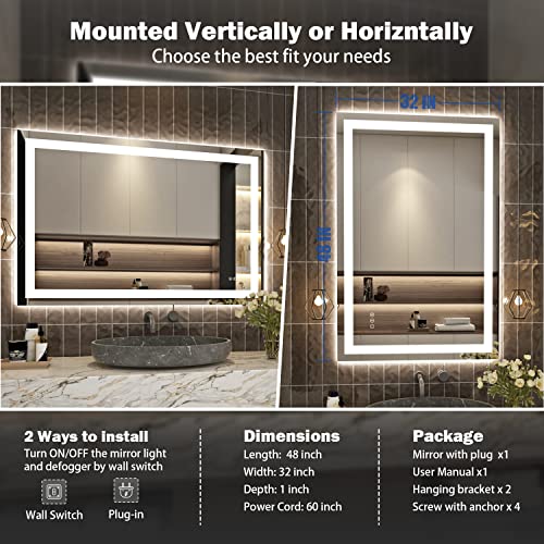 LED Bathroom Mirror with Front and Backlit, Anti-Fog, Dimmable N817039
