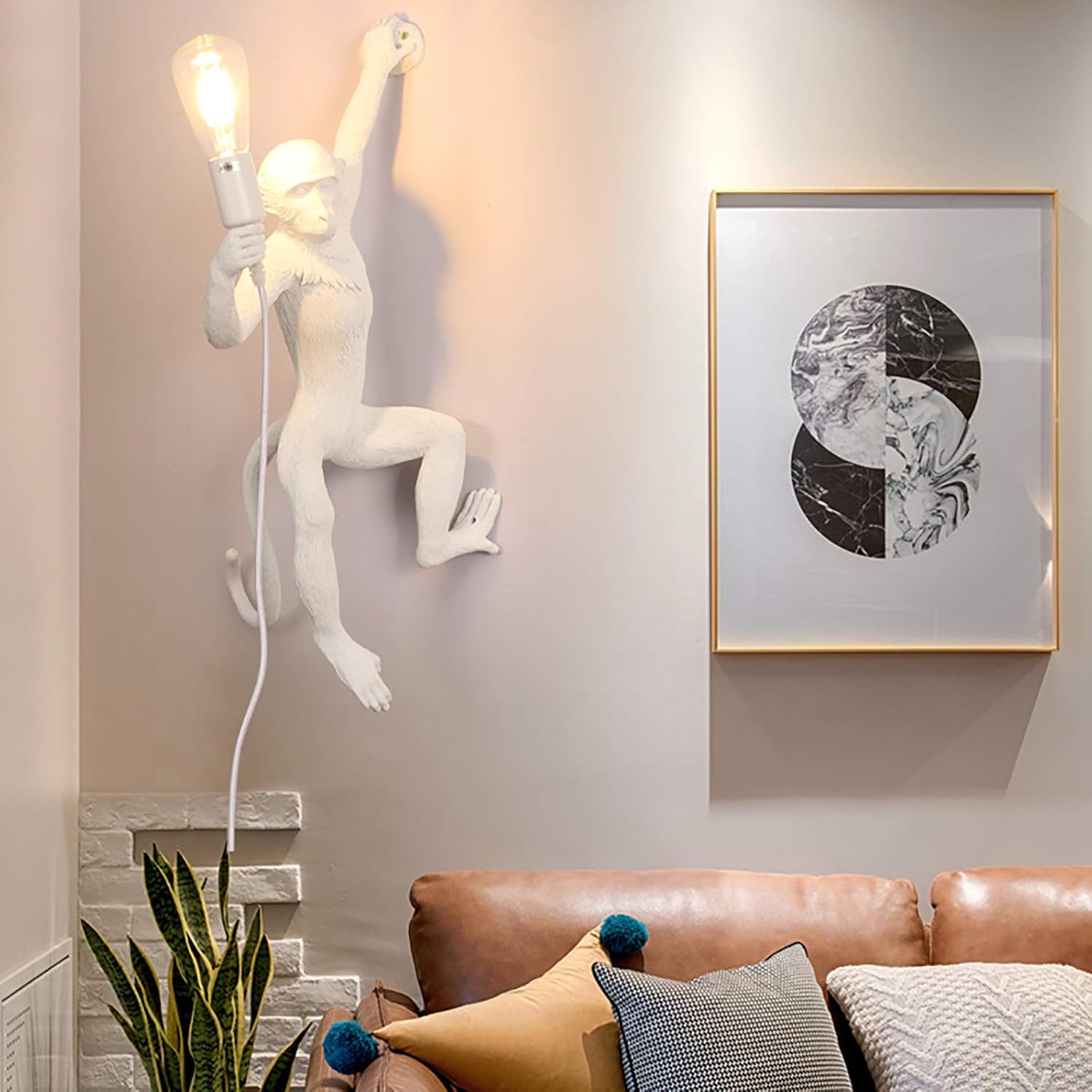 Monkey Wall Lamp, Vintage Resin Gold Finish for Living Room Bedroom I325541