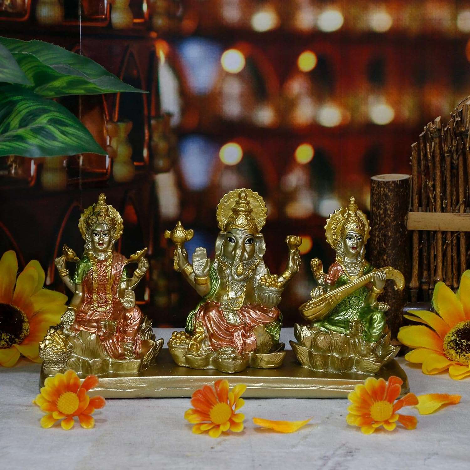 Lakshmi Ganesha Saraswati Statue for Home Temple Pooja Decor X795383