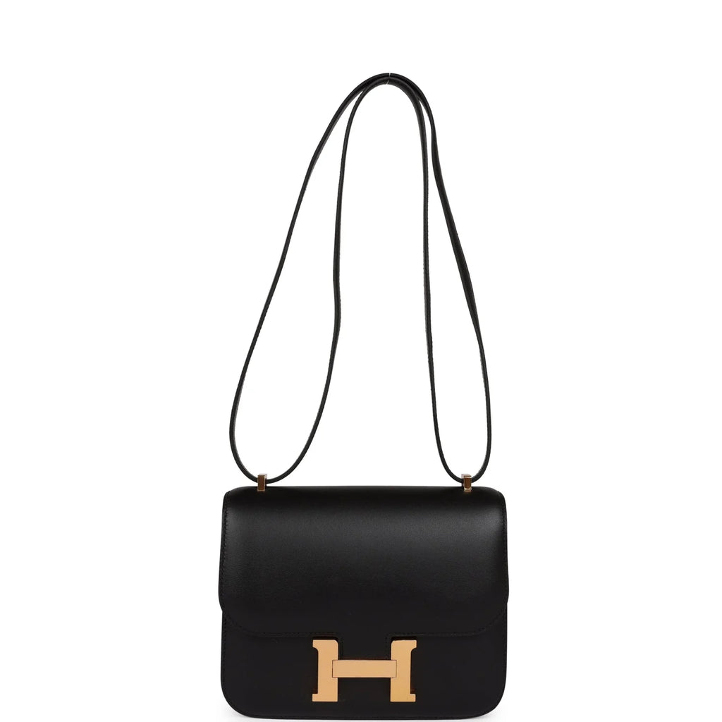 Constance 18 Black Leather Bag with Rose Gold Hardware P908015