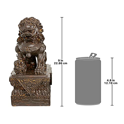Chinese Guardian Lion Foo Dog Statues, 9 Inch, Set of Two, Bronze Finish G413171