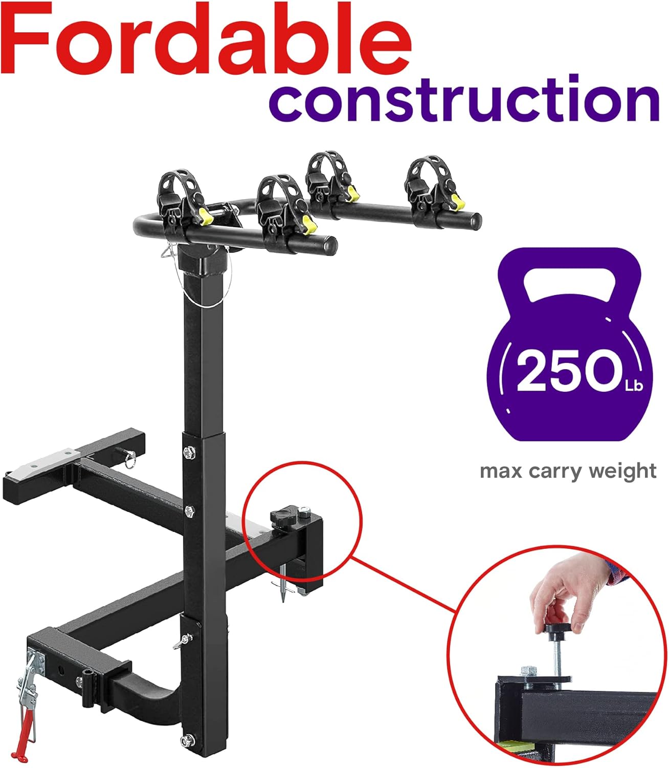 Bike Rack Adapter for 2" Hitch Receiver, Pivoting Arm R718