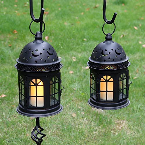 Set of 2 Decorative Hanging Lanterns, 8.5in, Metal Candle Holder for Indoor Outdoor Weddings Q5781