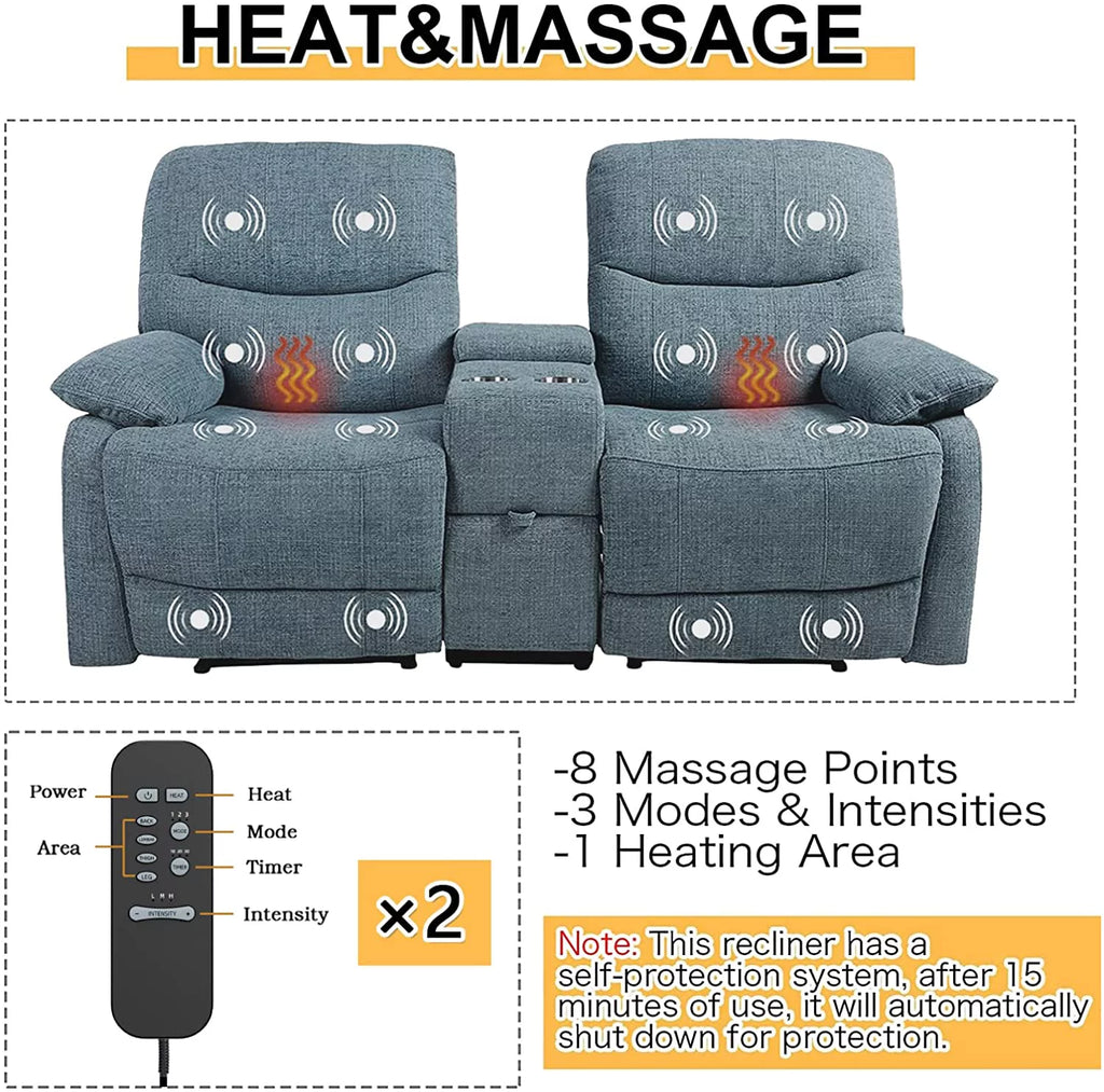 Reclining Sofa with Console, 2 Seater Fabric Loveseat with Cup Holders W678915