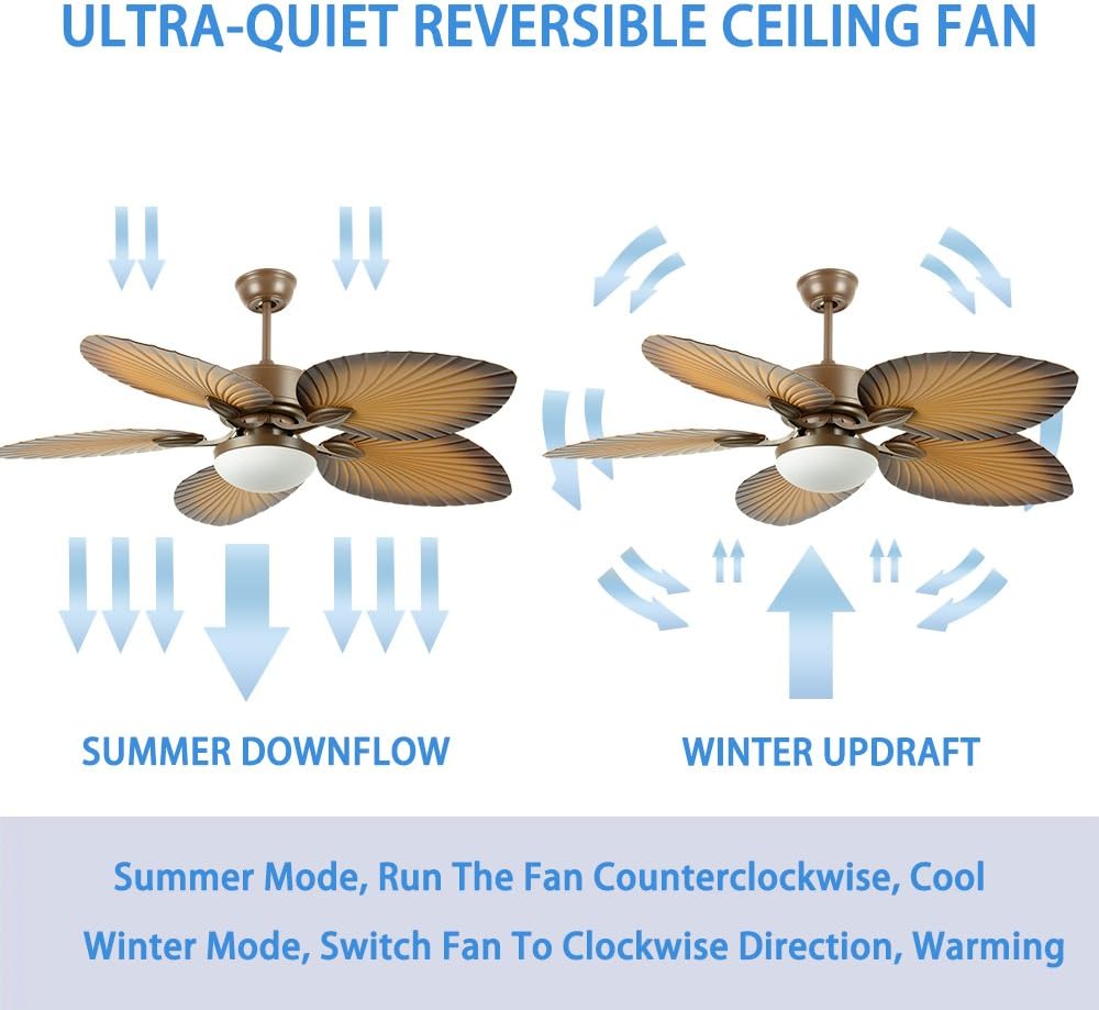 Tropical Palm Ceiling Fan with LED Light, 52 Inch T134