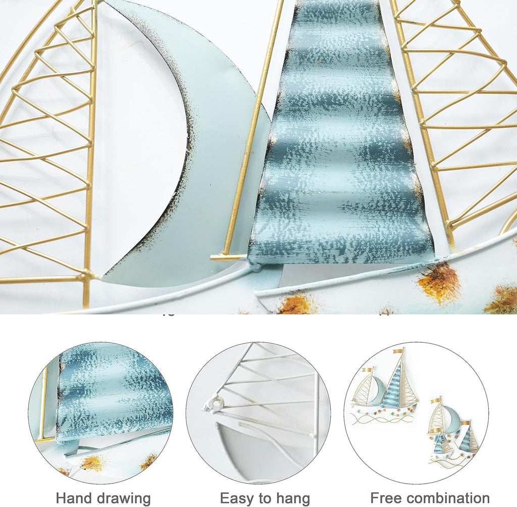 Blue Metal Sail Boat Wall Decor Set of 2 I2057