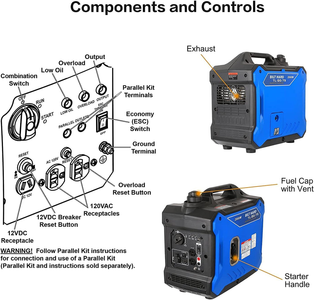 Portable Inverter Generator 2000 Watt, Quiet Gas Powered for Camping Home Emergency M83253