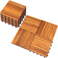 Solid Wood Interlocking Flooring Tiles (Pack of 10, 12" x 12"), Acacia Deck Tiles, Floor Tiles for Both Indoor and Outdoor Use, Waterproof All Weather (12X12, 4 Slat, Natural Color)