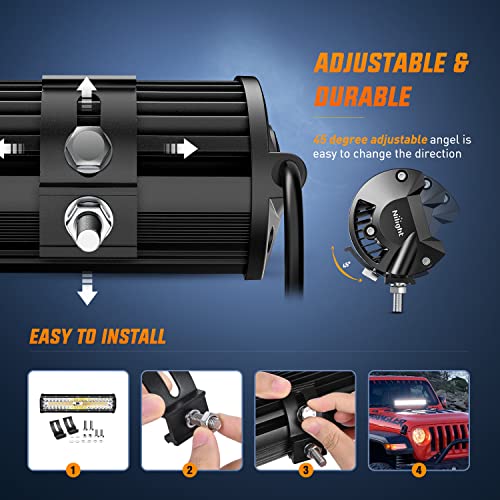 LED Light Bar 12 Inch 300W Spot Flood Combo with 2 Pcs 4 Inch 60W LED Pods and Wiring Harness for Trucks SUV ATV K65797