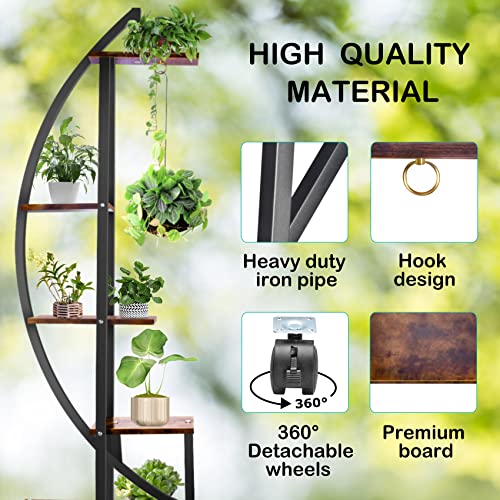 6 Tier Tall Metal Plant Stand with Hanging Loop, Half Moon Ladder Shelf for Indoor Outdoor Q5267