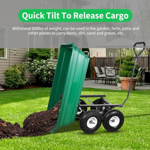 600 Lbs Poly Garden Dump Cart with Rotating Handle and No-Flat Tires U57786