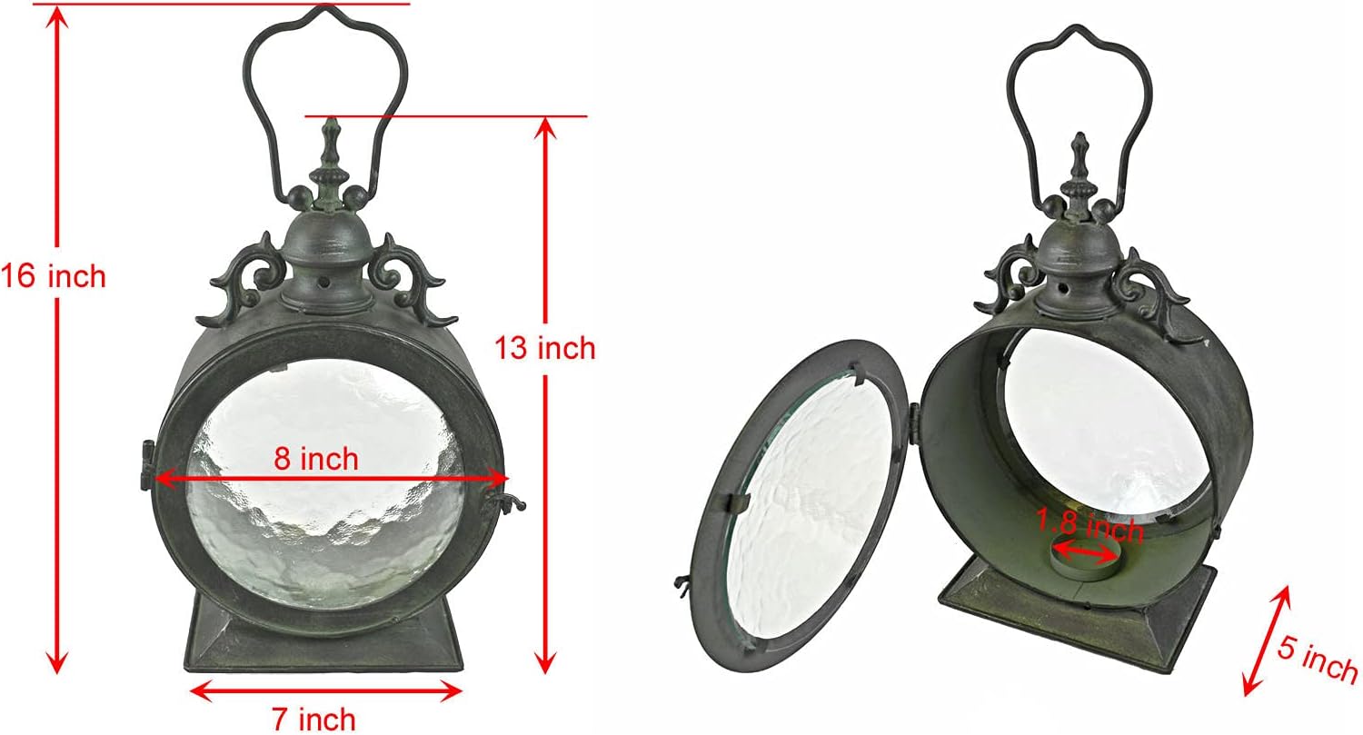 Metal Round Hanging Candle Lantern with Curved Glass Insert E808464