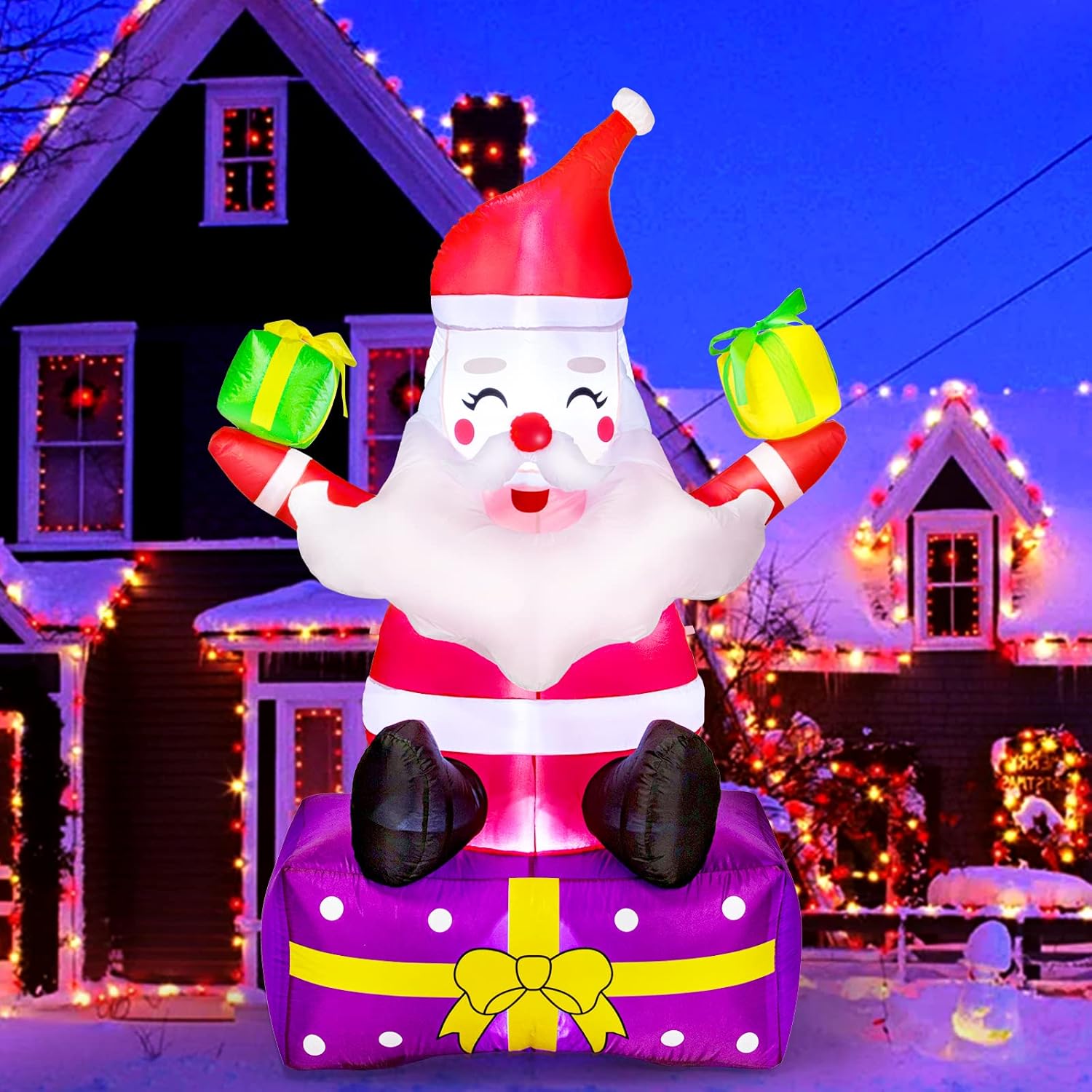 6 ft Christmas Inflatable Santa Claus with Gift Boxes, LED Lights, Yard Decor Z44716