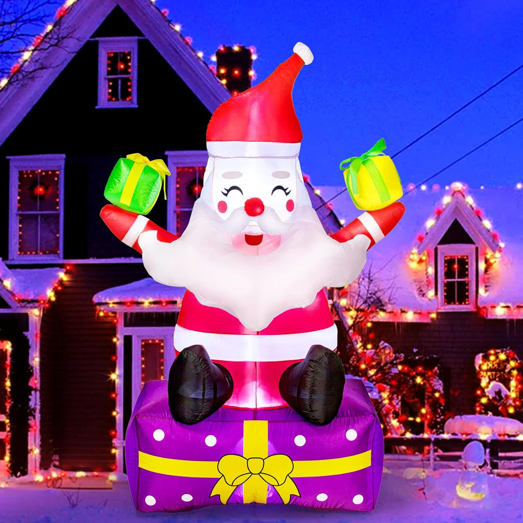 6 ft Christmas Inflatable Santa Claus with Gift Boxes, LED Lights, Yard Decor V62677