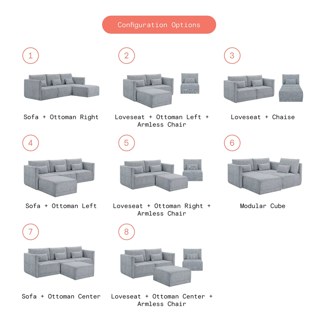 Modular Sectional Sofa with Ottoman, Gray Fabric C120