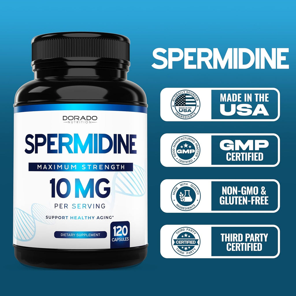 Spermidine Supplement 10mg, 120 Capsules, Gluten Free & Non-GMO R8332