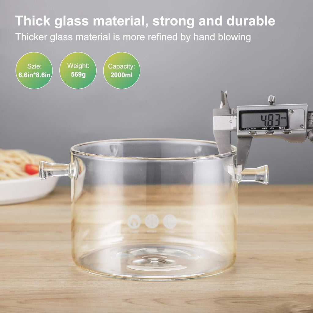 Glass Saucepan with Cover, 1.5 Liter, Heat Resistant Cookware for Soup and Pasta Y663