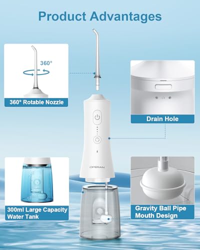 Cordless Water Flosser 300ml Rechargeable Oral Irrigator with 4 Modes and 4 Jet Tips D7941