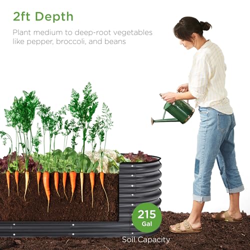 Outdoor Metal Raised Garden Bed, Oval Deep Root Planter Box E89320