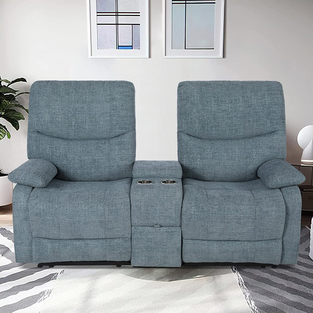 Reclining Sofa with Console, 2 Seater Fabric Loveseat with Cup Holders W678915