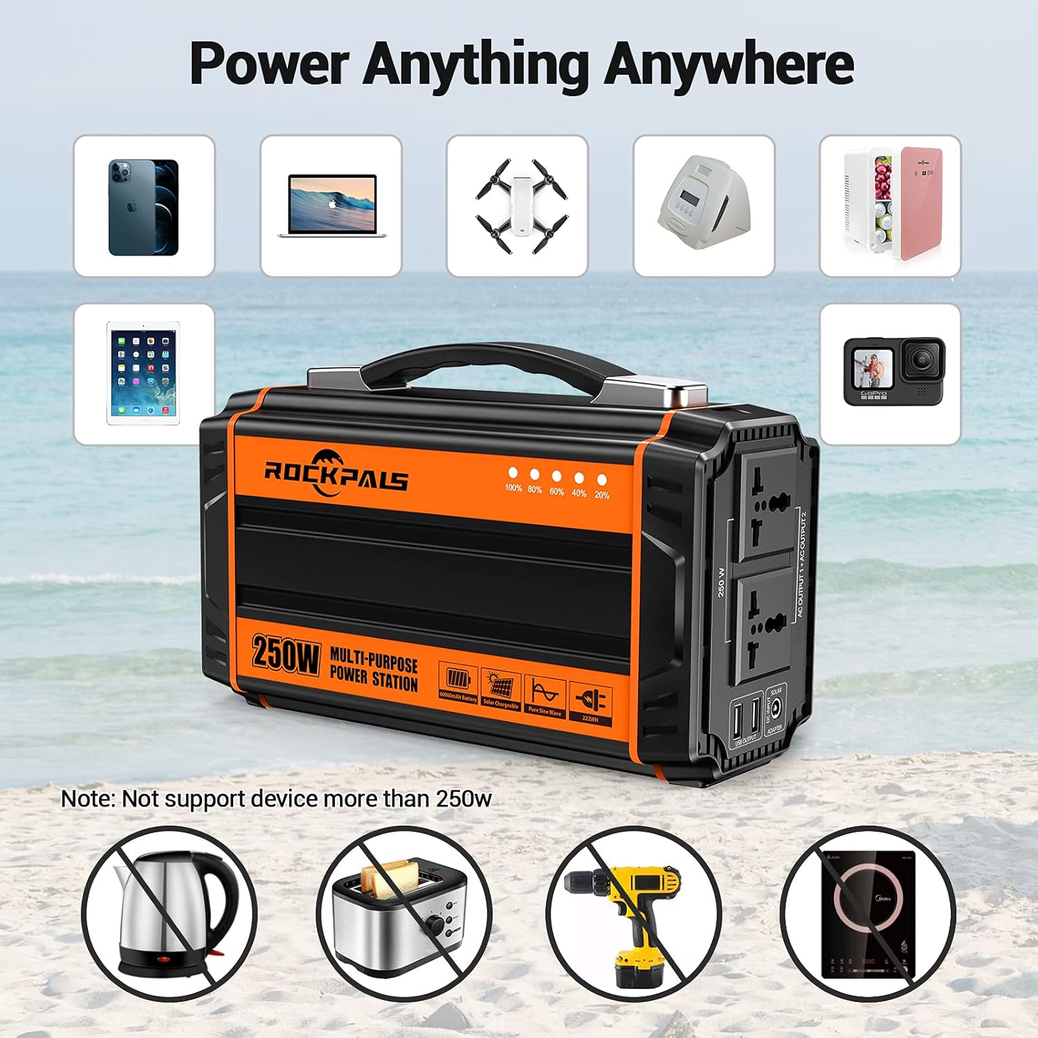 Portable Generator 250W Lithium Battery with 110V AC Outlet for Camping K745