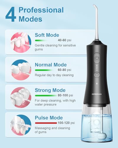 Cordless Water Flosser 300ml Rechargeable Oral Irrigator with 4 Modes and 4 Jet Tips D7941