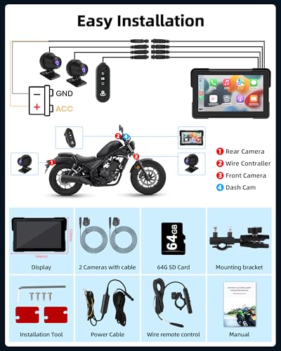 Motorcycle CarPlay & Android Auto 7 inch DVR Screen with Dual 2K Cameras GPS Navigation P713