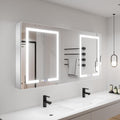 ExBrite LED Lighted Bathroom Medicine Cabinet with Mirror, 60 x 30 Inch, led Medicine Cabinet with Extra Closed Storage Cabinet,Defog, Stepless Dimming,Color Temper Change, 2 Outlets,Storage Shelves